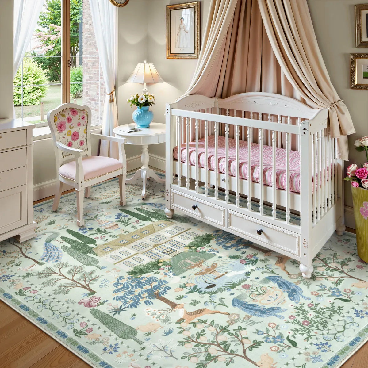 Maison Washable French Manor Floral Green Area Rug Area Rugs Lahome