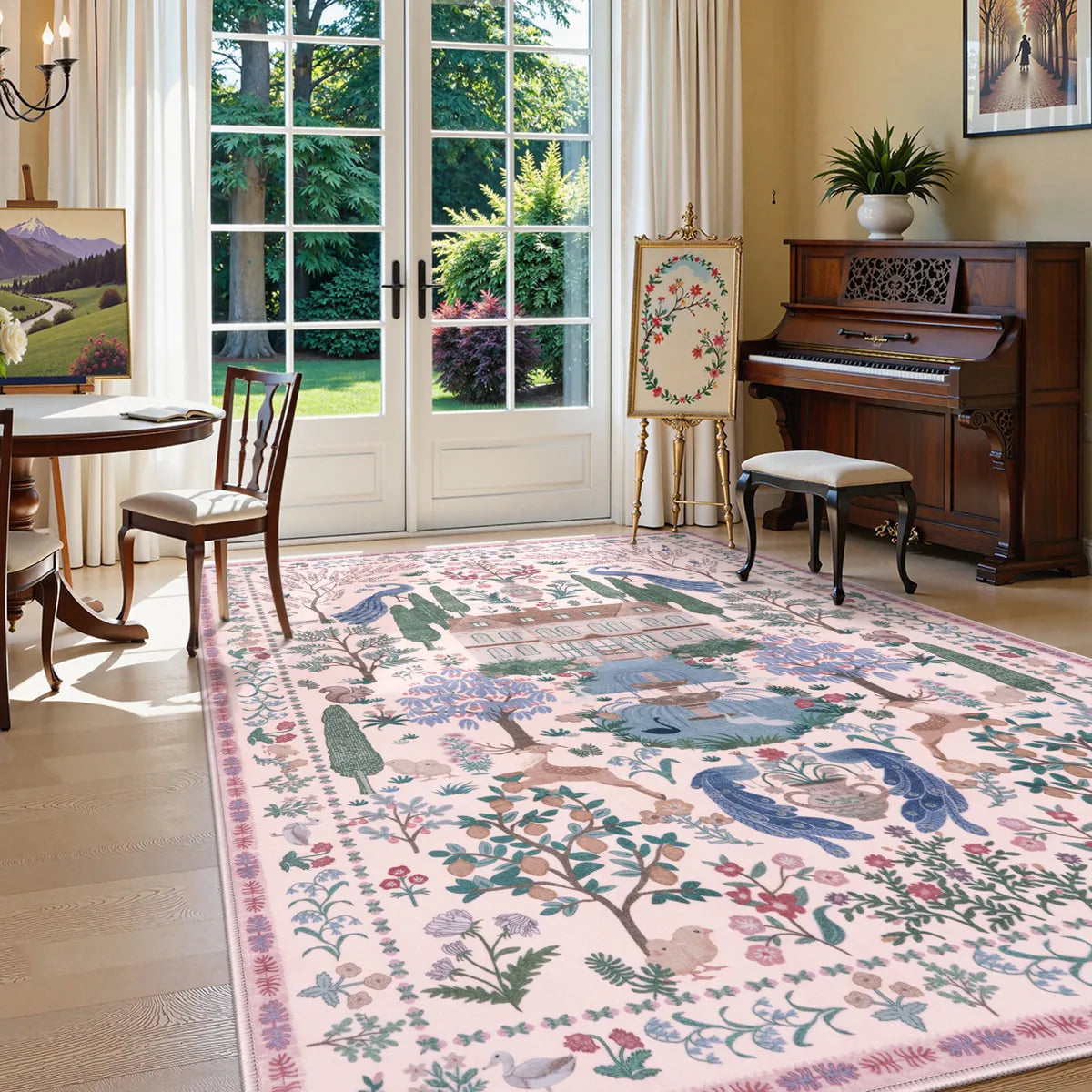 Maison Washable French Manor Floral Pink Area Rug Area Rugs Lahome