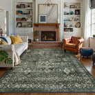 Margot Washable Vintage Distressed Dark Green Rug Area Rugs Lahome