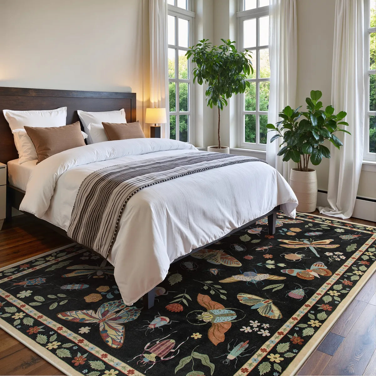 Vionnet Washable Modern Parisian Insect Black Rug Rugs Lahome 6' x 9'