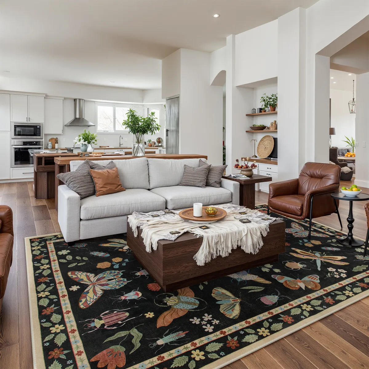 Vionnet Washable Modern Parisian Insect Black Rug Rugs Lahome