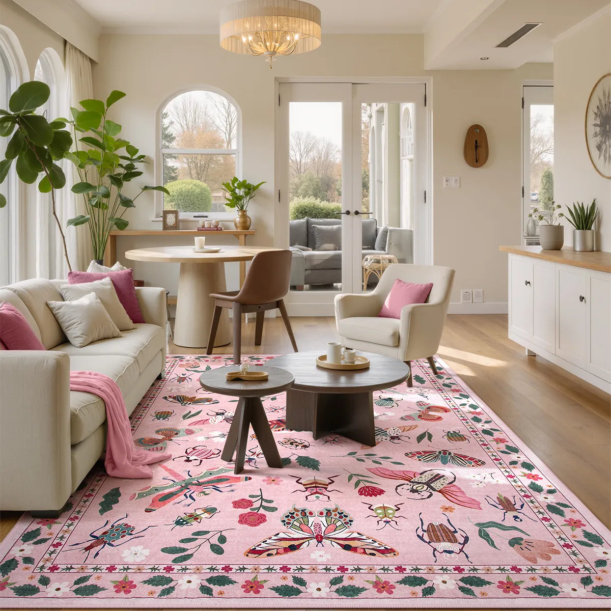 Vionnet Washable Modern Parisian Insect Pink Rug Area Rugs Lahome