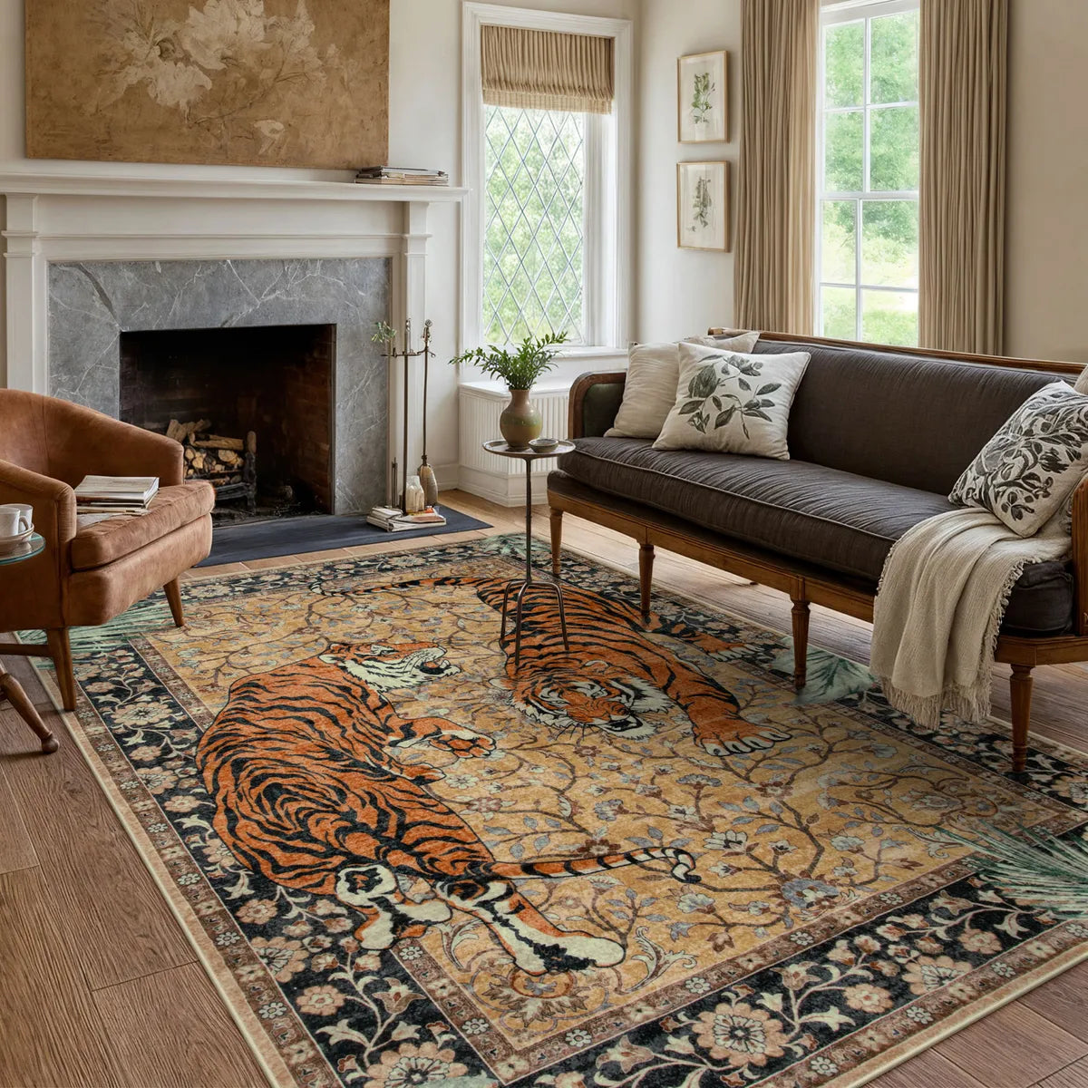 Rava Washable Wild Tiger Desert Yellow Rug Area Rugs Lahome 6' x 9'
