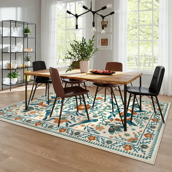 Rosalie Washable Boho Birdsong Floral Garden Beige Rug Clearance Rugs Lahome