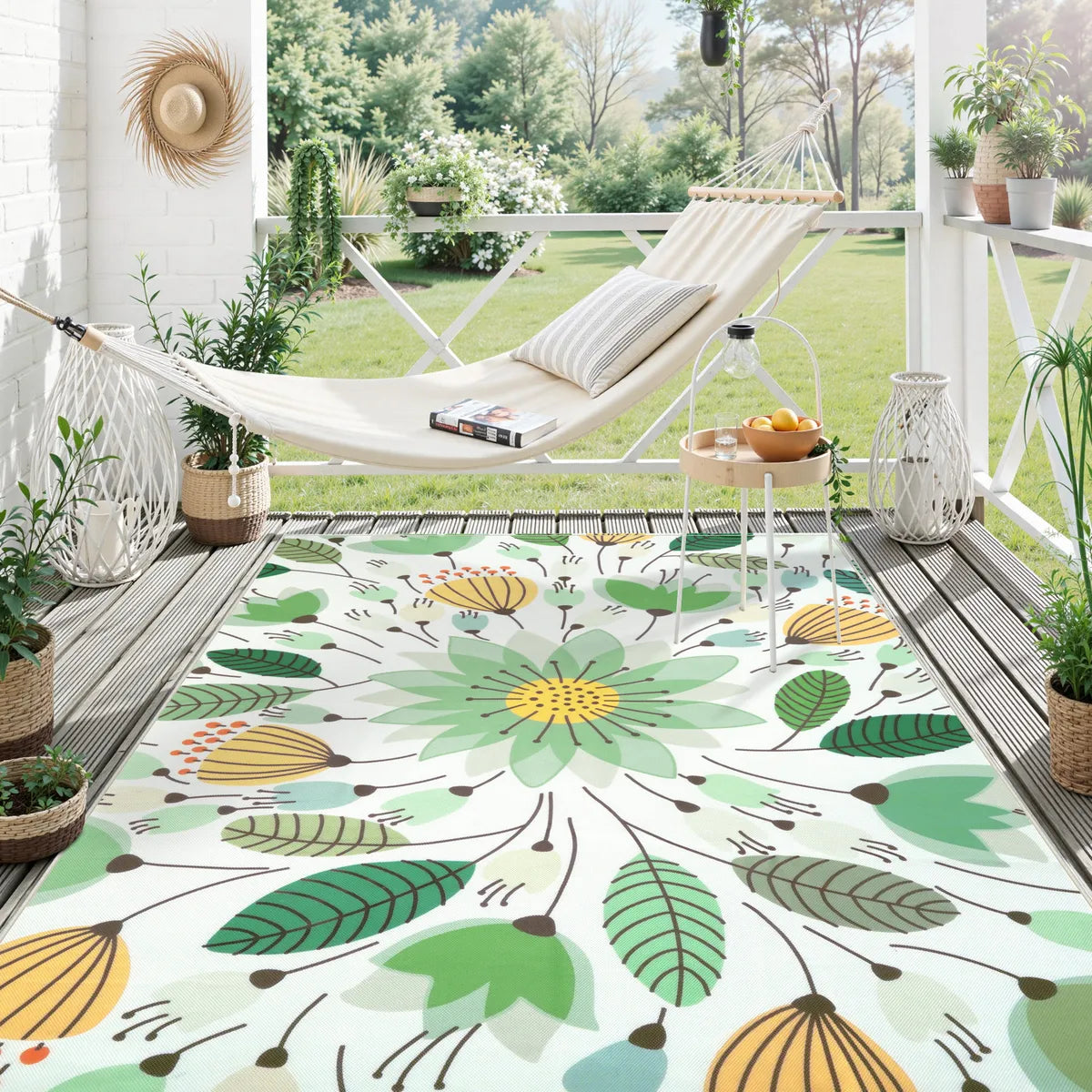Soleil Washable Floral Light Green Indoor Indoor/Outdoor Rug Outdoor Rugs Lahome