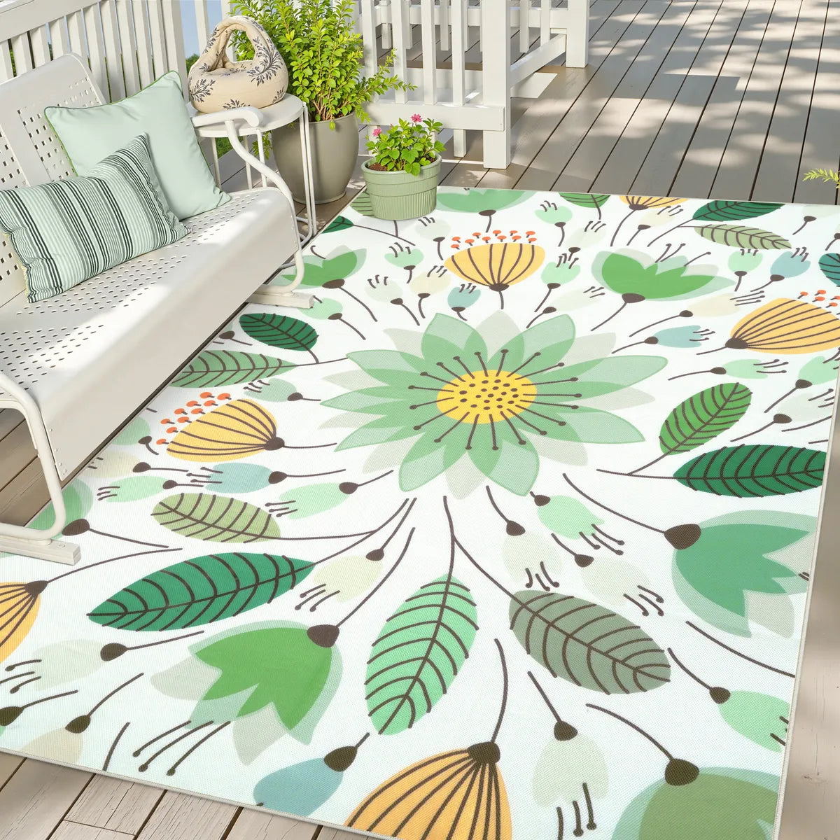 Soleil Washable Floral Light Green Indoor Indoor/Outdoor Rug Outdoor Rugs Lahome 6' x 9'