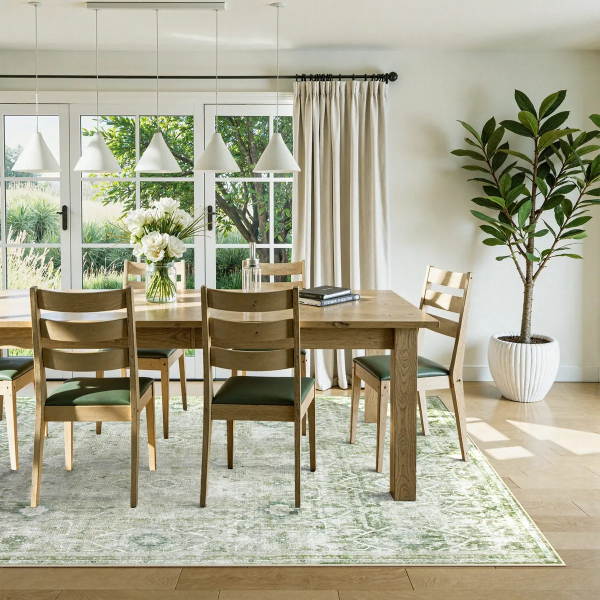 Velora Washable Vintage Green Rug Area Rugs Lahome