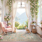 Verena Washable Vintage Floral Butterfly Pink Rug Area Rugs Lahome 6' x 9'