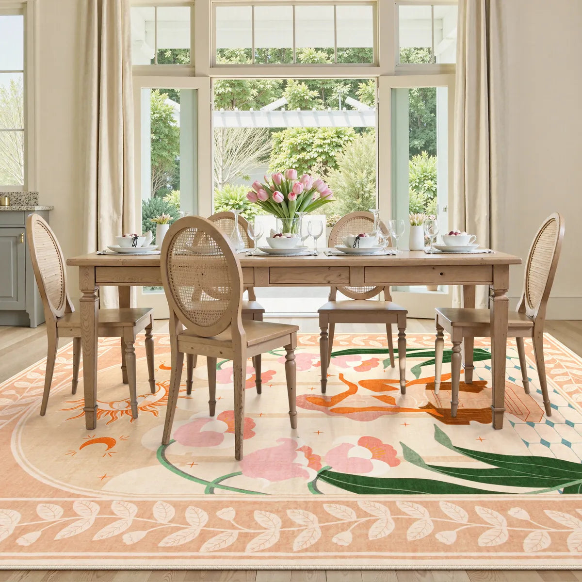 Vesper Washable Boho Mystical Goddess Orange Area Rug Rugs Lahome