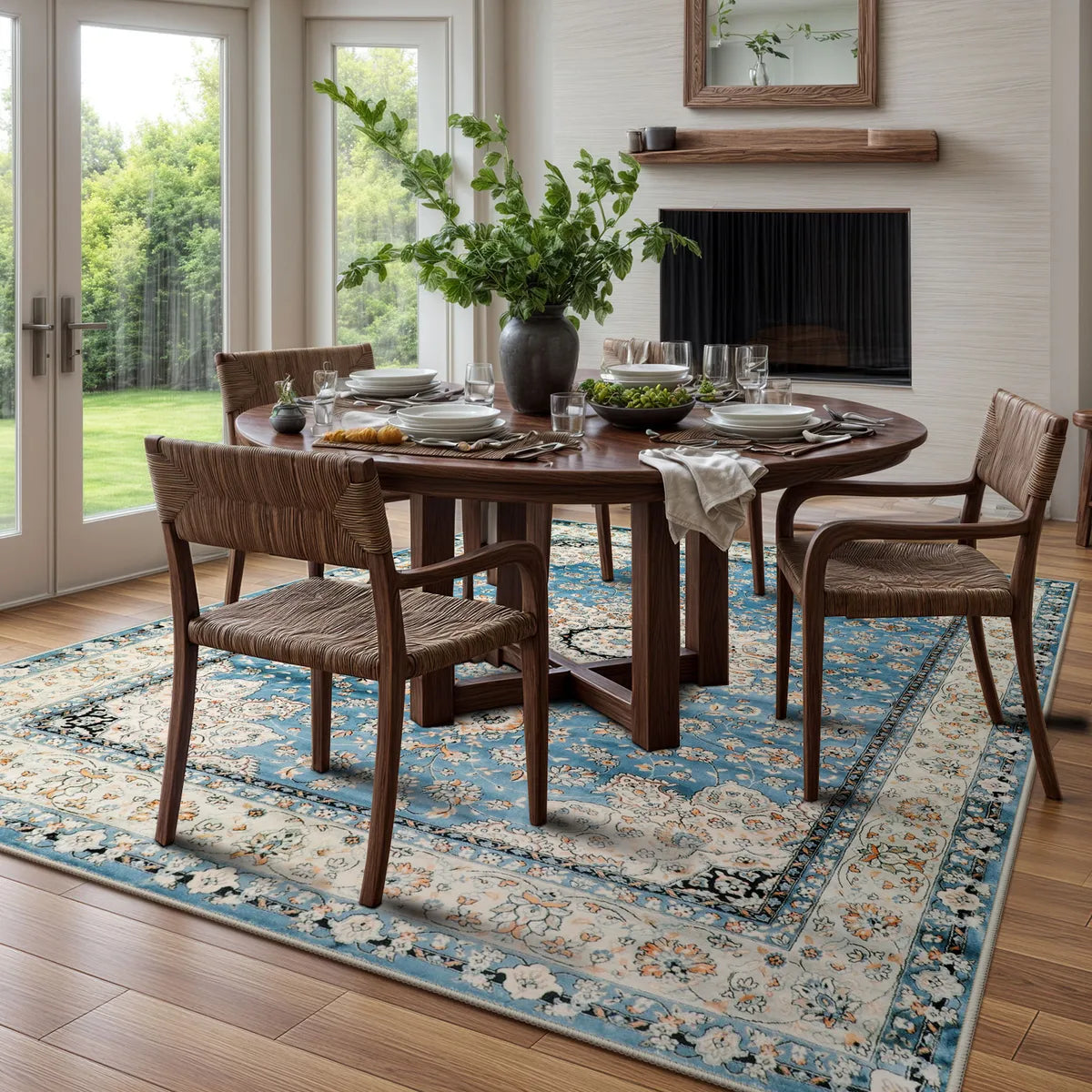 Alodie Washable Distressed Oriental Floral Medallion Blue Area Rug Clearance Rugs Lahome