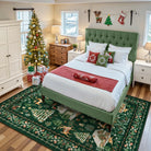 Kylian Christmas Washable Winter Snow House Green Rug Area Rugs Lahome