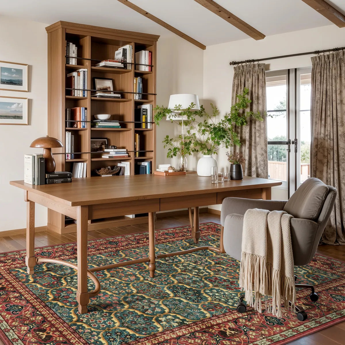Clearance Elodie Washable Boho Vintage Trellis Floral Red Rug Clearance Rugs Lahome 6' x 9'