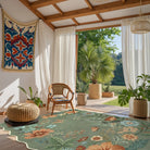 Flore Washable Boho Modern Parisian Floral Scalloped Green Rug Area Rugs Lahome