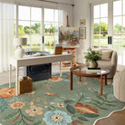 Flore Washable Boho Modern Parisian Floral Scalloped Green Rug Area Rugs Lahome