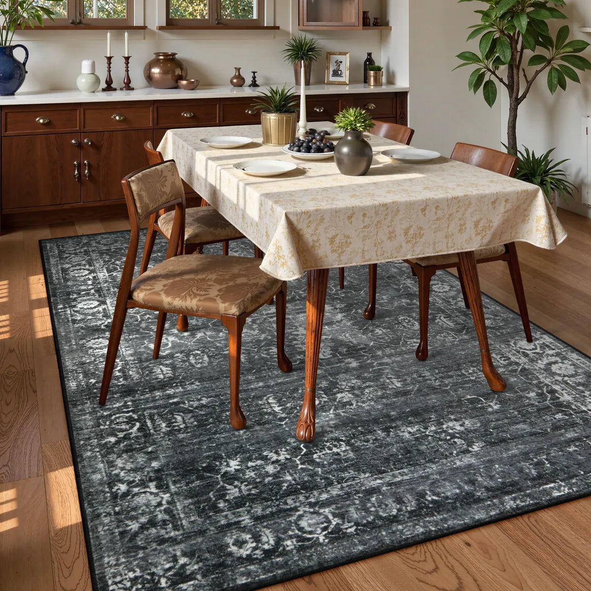 Margot Washable Vintage Distressed Black/Grey Rug Area Rugs Lahome