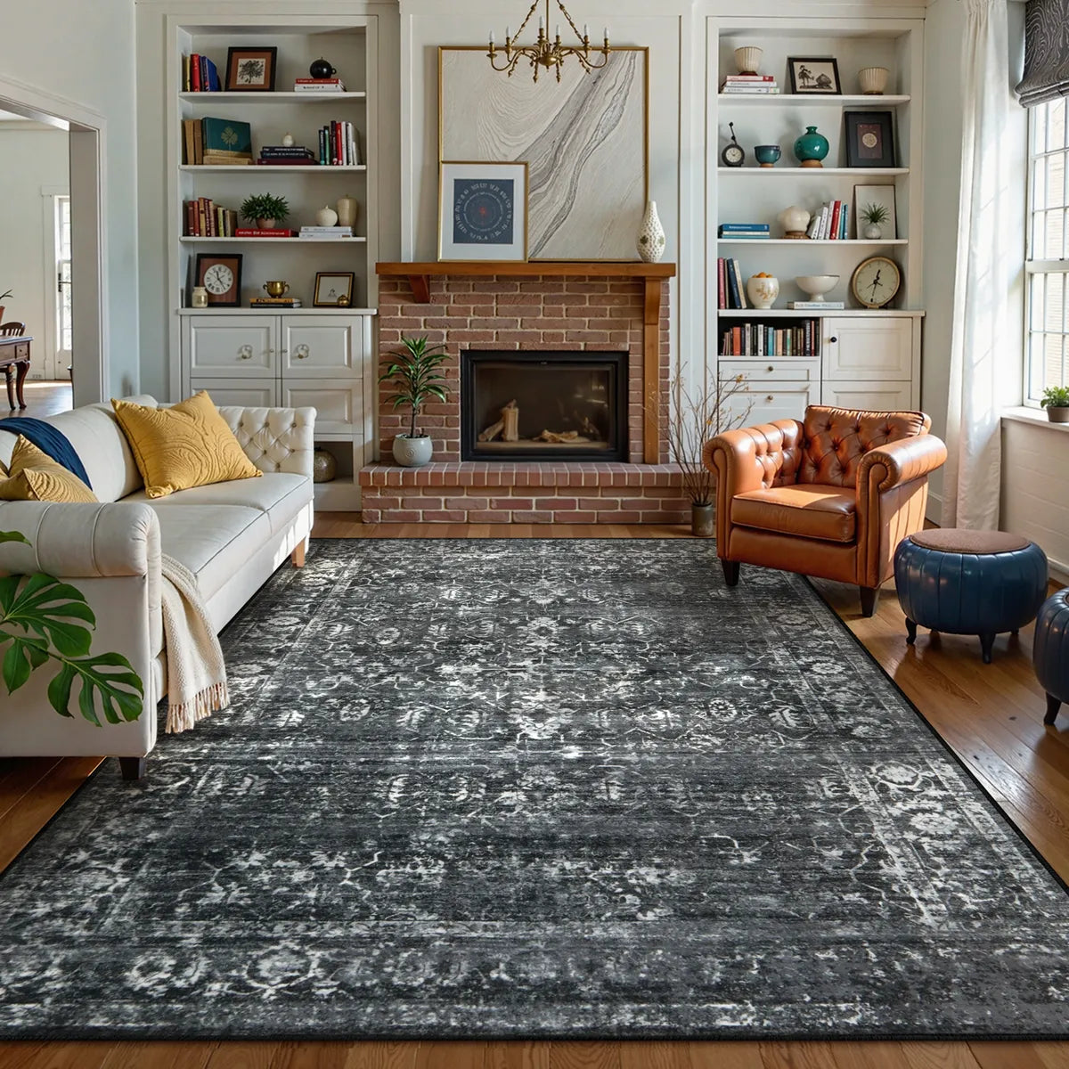 Margot Washable Vintage Distressed Black/Grey Rug Area Rugs Lahome