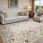 Solene Washable Modern Blooming Floral Garden Beige Rug Area Rugs Lahome 6' x 9'