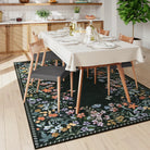 Solene Washable Modern Blooming Floral Garden Black Rug Area Rugs Lahome