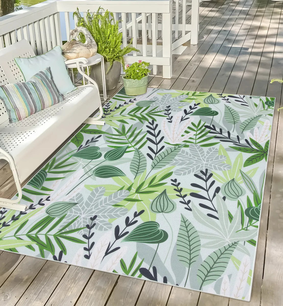 Soleil Washable Floral Green Indoor Outdoor Rug Outdoor Rugs Lahome