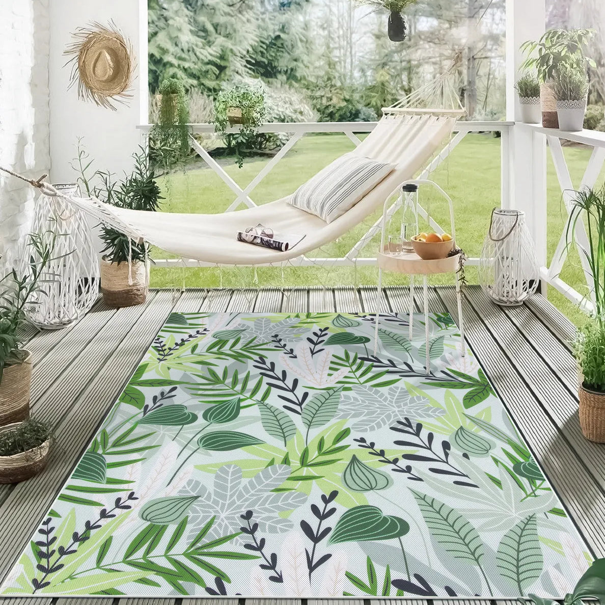 Soleil Washable Floral Green Indoor Outdoor Rug Outdoor Rugs Lahome 6' x 9'