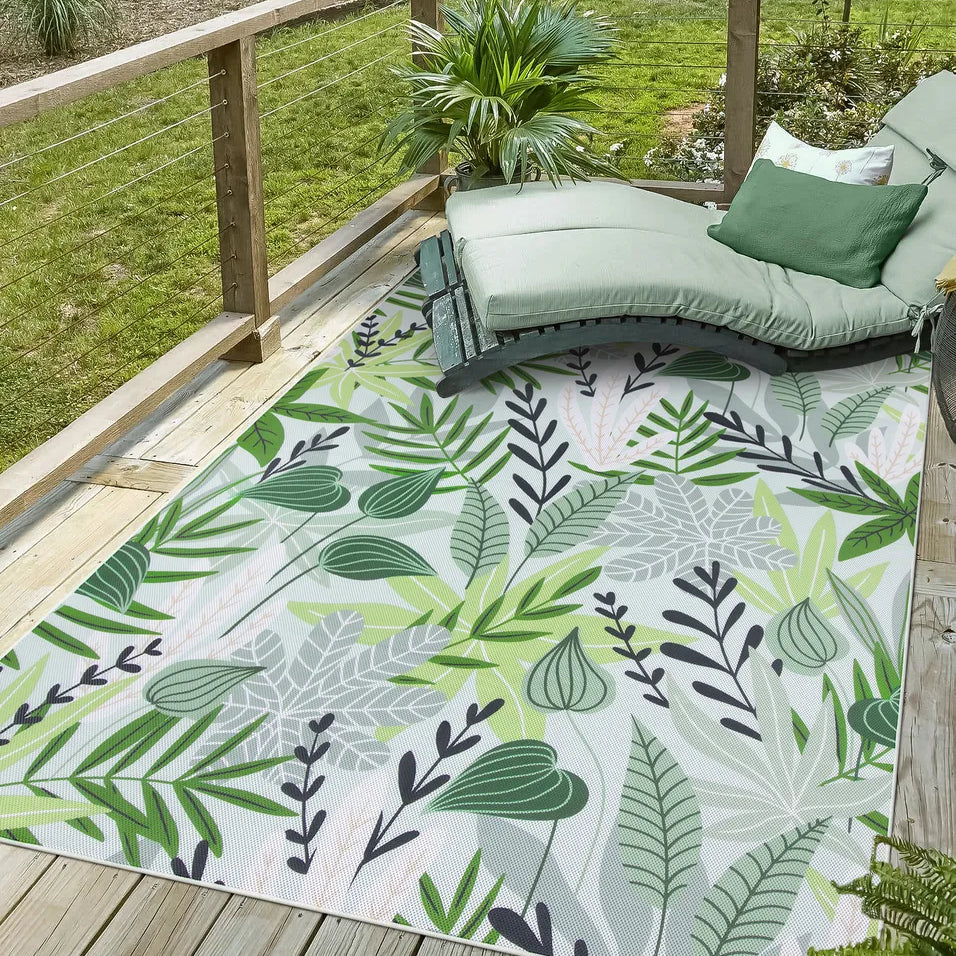 Soleil Washable Floral Green Indoor Outdoor Rug Outdoor Rugs Lahome