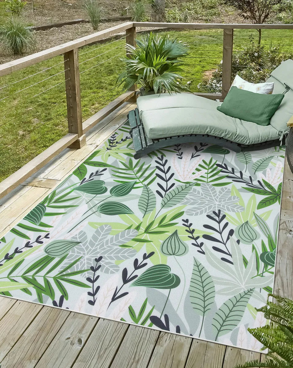 Soleil Washable Floral Green Indoor Outdoor Rug Outdoor Rugs Lahome