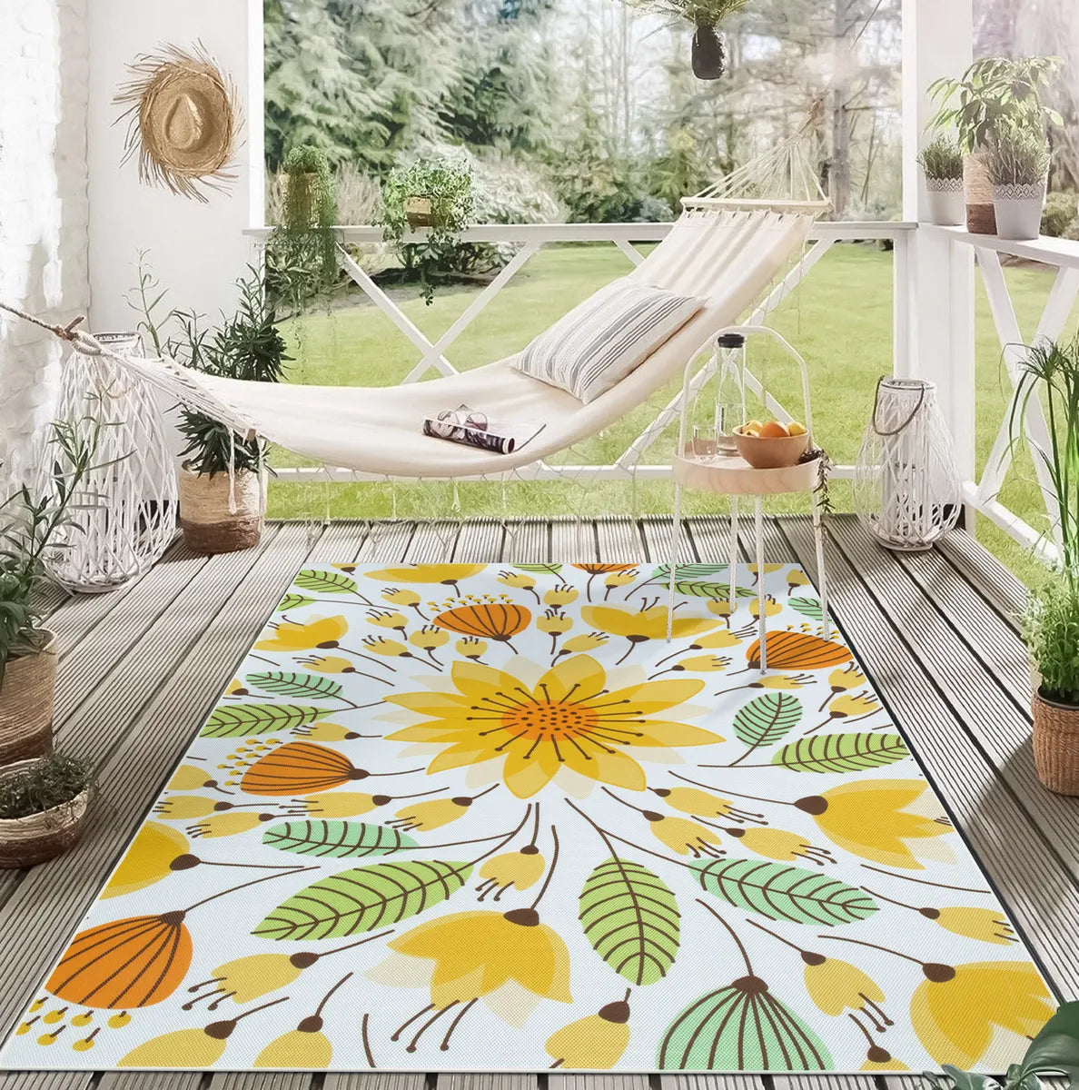 Soleil Washable Floral Yellow Indoor Outdoor Rug Outdoor Rugs Lahome