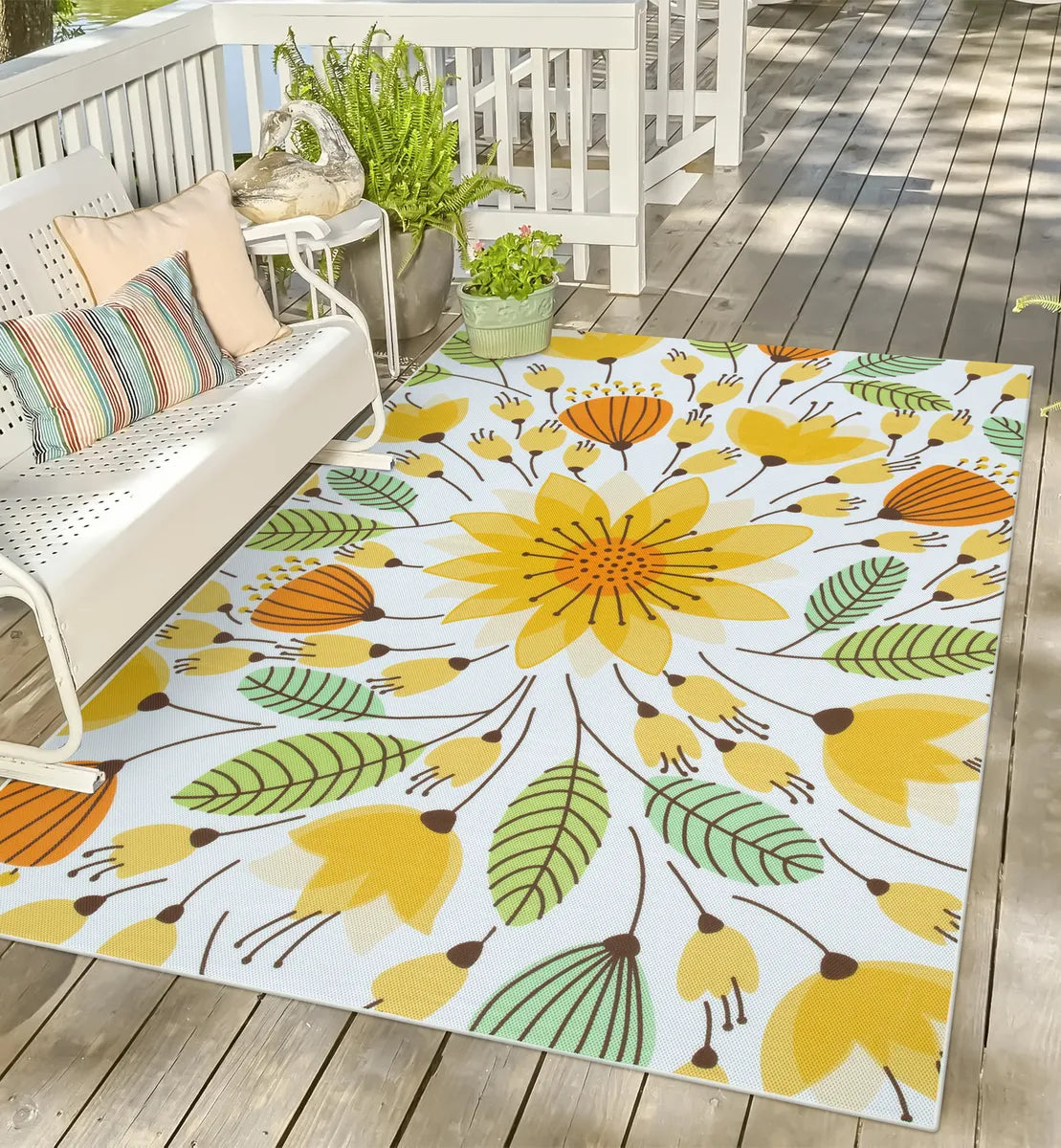Soleil Washable Floral Yellow Indoor Outdoor Rug Outdoor Rugs Lahome 6' x 9'