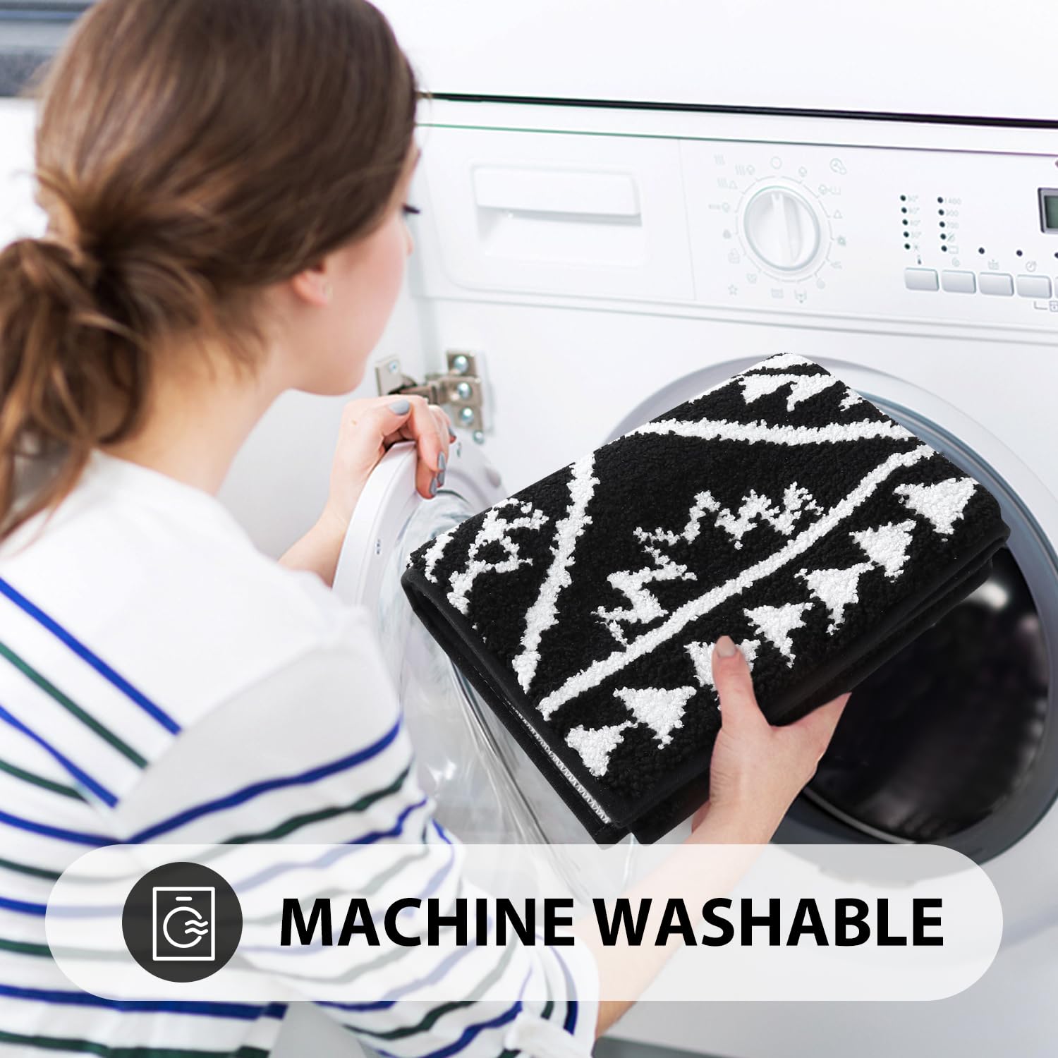 Lahomerugs Boho Bathroom Rugs Black Tribal Bath Mat Western Non-Slip Absorbent Bath Rug Bath mats Plush Soft Farmhouse Geometric Bathroom Floor Mat for Shower Toilet Tub, 18x26 inch Lahomerugs Lahome