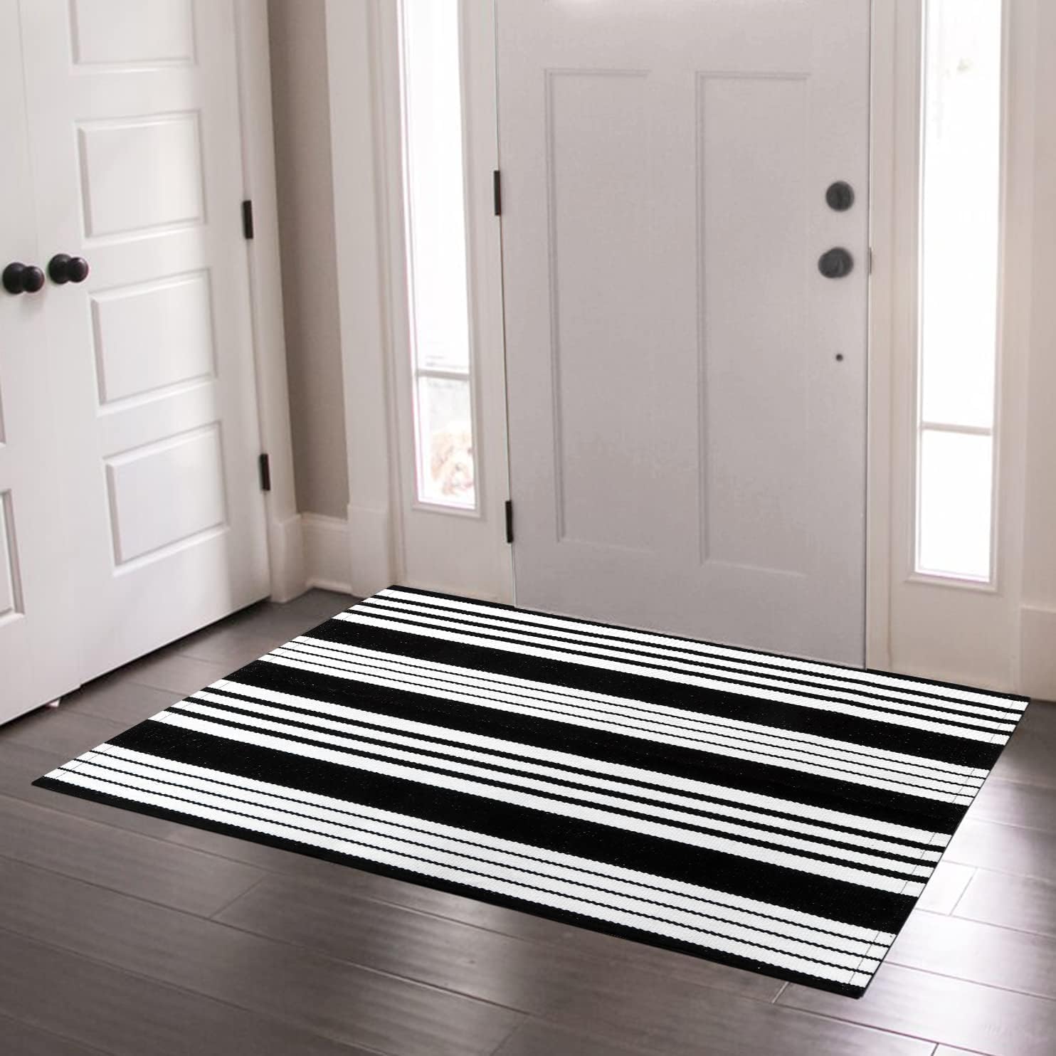 Lahomerugs Black & White Outdoor Rug 3x5 Cotton Hand-Woven Striped Porch Rugs Machine Washable Entryway Rug Indoor Outdoor Area Rug Front Door Rug Floor Mat for Farmhouse/Living Room/Home Entrance Door mats Lahomerugs Lahome