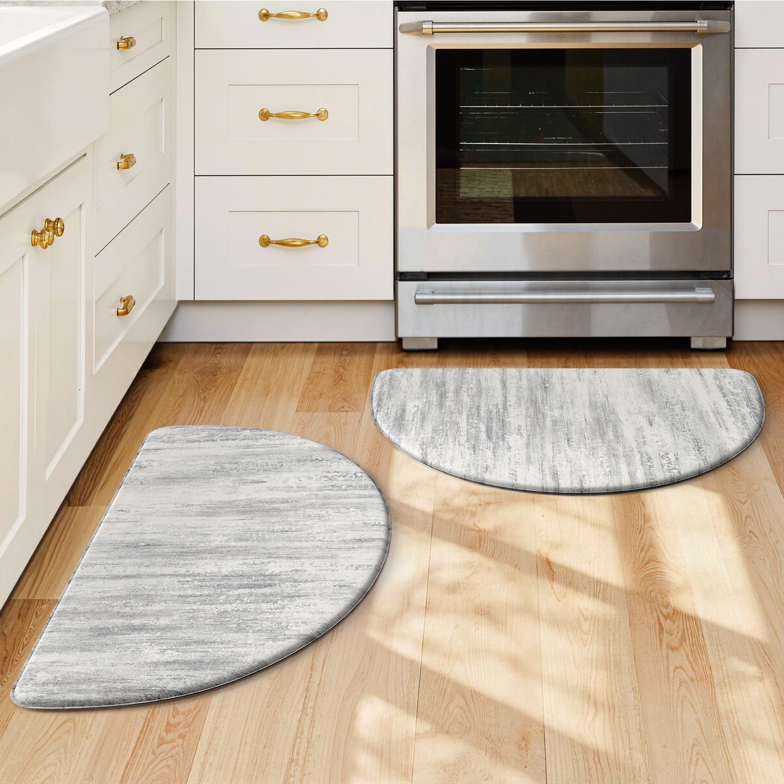 Lahomerugs Anti Fatigue Kitchen Mats 17"x47"+17"x29", Abstract Kitchen Rugs Sets of 2, Non Slip Kitchen Mats for Floor, Anti-fatigue floor mats, Cushioned Comfort Standing Mats for Sink, Laundry, Office, Desk Multi-Blue Lahomerugs Lahome 18" x 28"+18" x 28"--0.47 inches(Semicircular) Grey/Multi