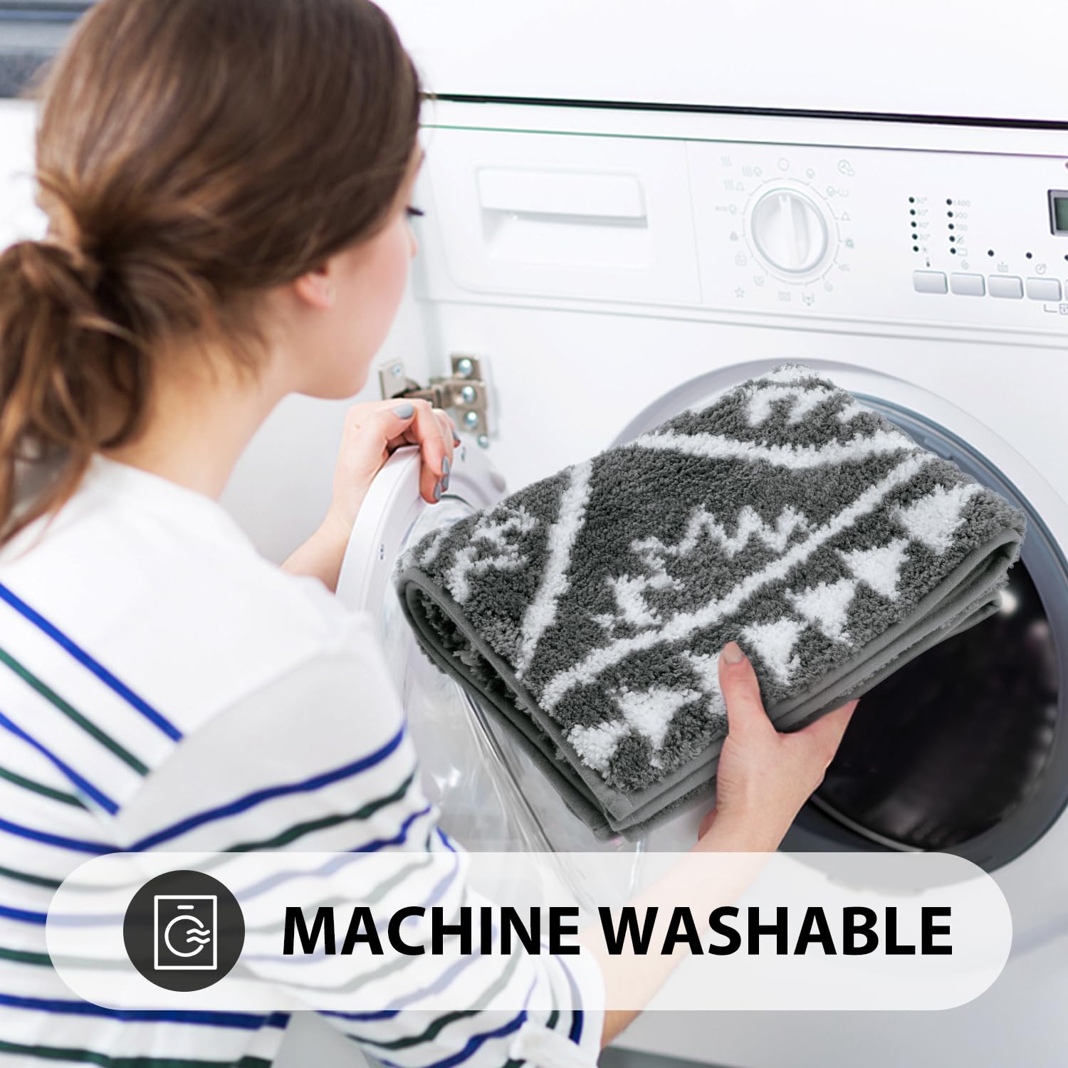 Lahomerugs Boho Bathroom Rugs Black Tribal Bath Mat Western Non-Slip Absorbent Bath Rug Bath mats Plush Soft Farmhouse Geometric Bathroom Floor Mat for Shower Toilet Tub, 18x26 inch Lahomerugs Lahome