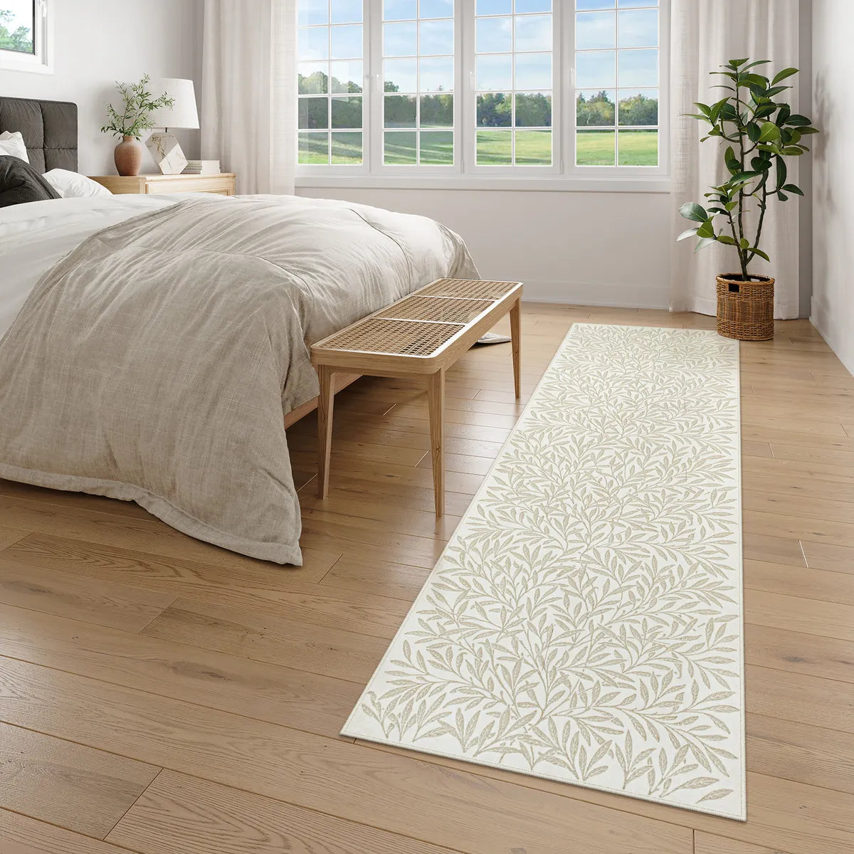 Curtis Washable Boho Modern Leaf Khaki Rug Area Rugs Lahome 2'5" x 8'