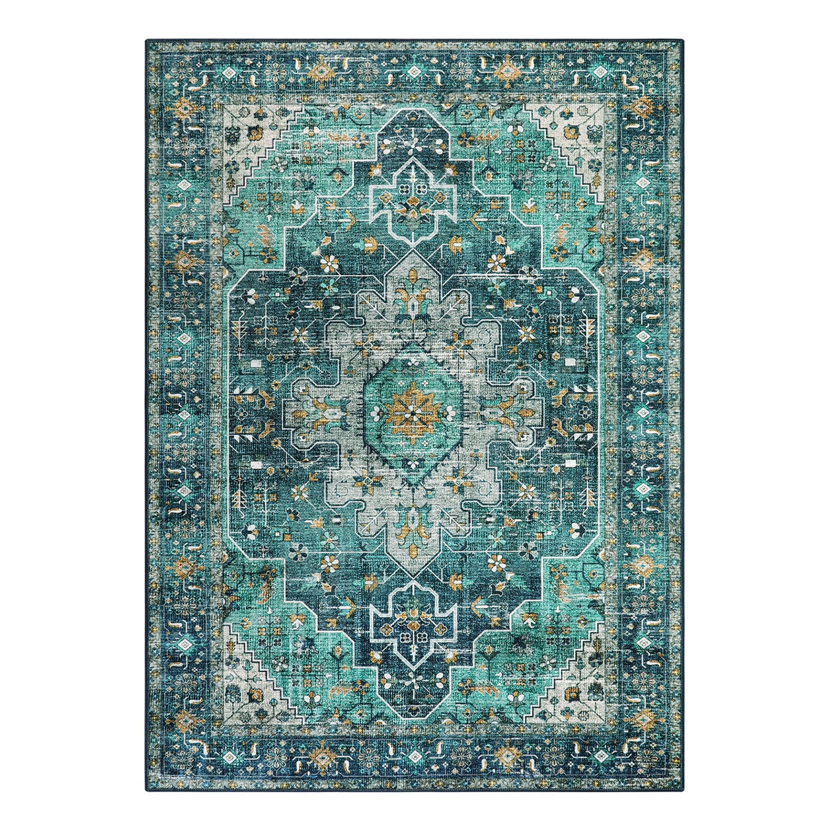 Helene Washable Ultra-Thin Vintage Floral Green Teal Rug Clearance Rugs Lahome