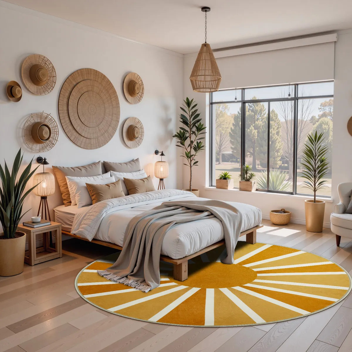 Elora Washable Boho Rainbow Sunshine Orange Round Rug Area Rugs Lahome