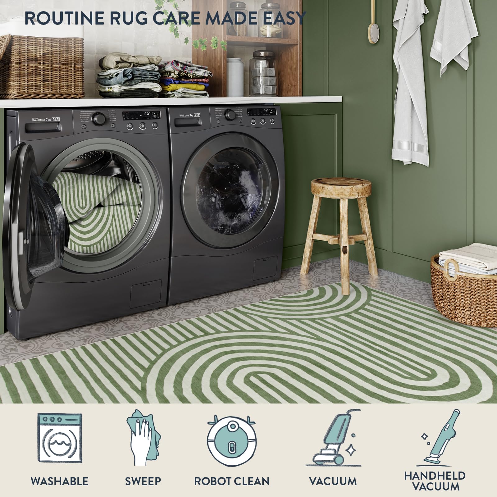 LahomeGlobal Modern 8x10 Area Rugs, Non-Slip Soft Green Rugs for Living Room,Ultra-Thin Bedroom Rug Washable Stain Resistance,Non-Shedding Large Carpet for Office Dining Room Kids Playroom Rug(8'X10',Green) LahomeGlobal Lahome