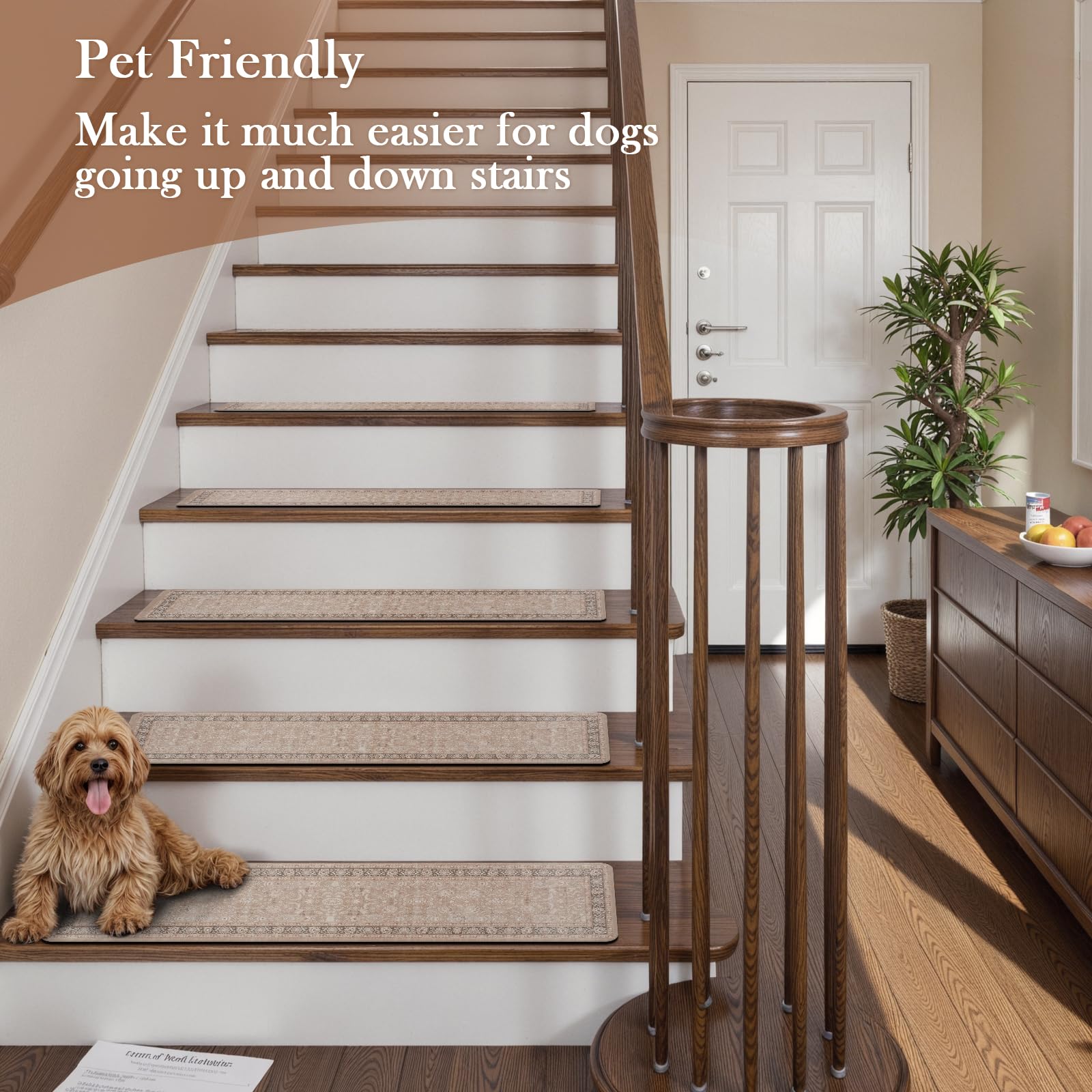 LahomeGlobal Vintage Stair Treads for Wooden Steps Indoor 15PCS 30"x8" Non-Slip Stair Runner Carpet Stair Treads Mats Staircase Step Treads for Kids, Elders and Dogs, Rubber Step Covers, Anti-slip floor mats for use on staircases LahomeGlobal Lahome