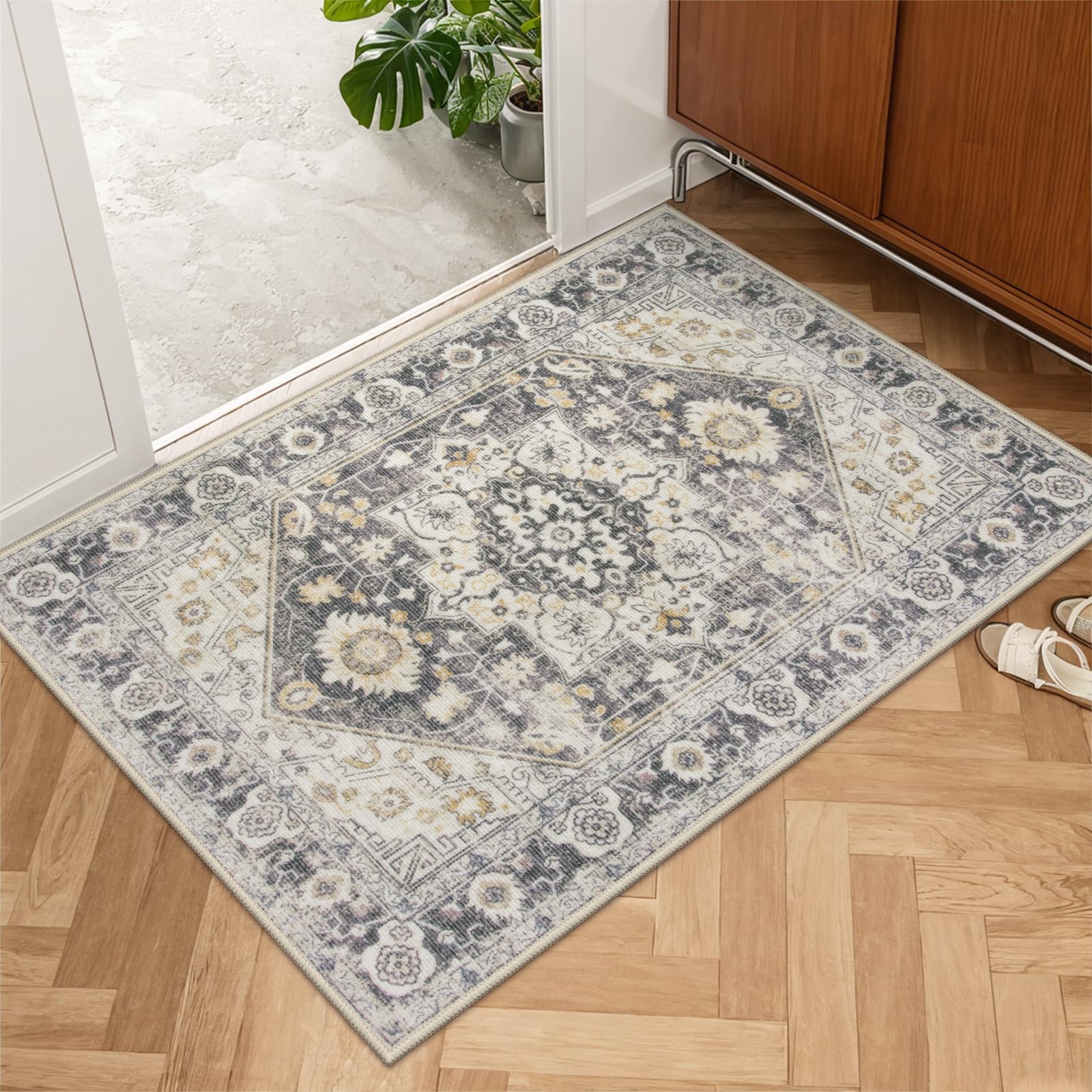 Lahomedecor Washable Indoor Doormat, Non Slip Retro Floor Mat 20" x 32" Area Rug Quick Absorbent Entrance Rug Distressed Front Door Mat, Welcome Mats Entryway Rug Doormats for Kitchen Home Patio Lahomedecor Lahome 32" x 48" Taupe/Multi