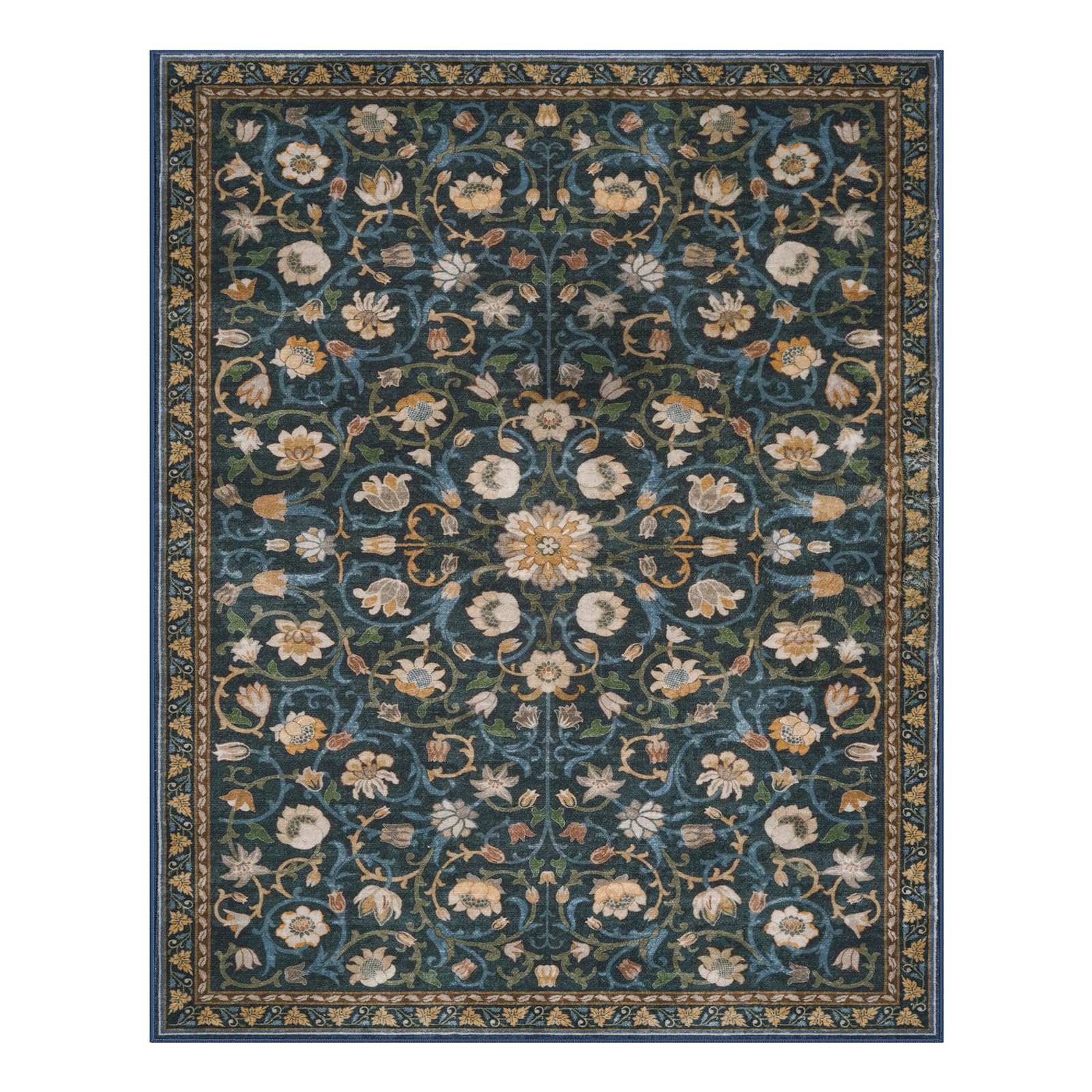 Lahomerug Floral Print Area Rug 5x7, Washable Dark Green Rugs for Living Room, Non Slip Soft Large Rugs for Bedroom, Stain Resistant Dining Room Mat Indoor Floor Carpet for Dorm Lahomerug Lahome