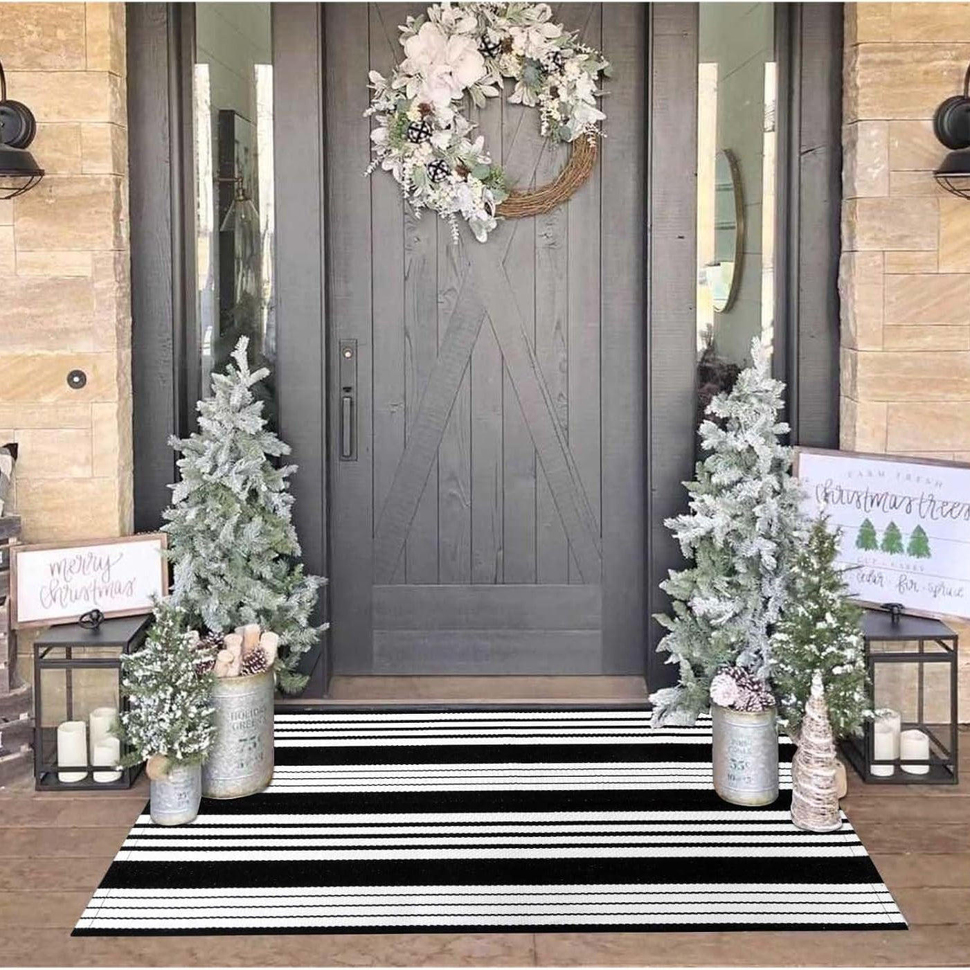 Lahomerugs Black & White Outdoor Rug 3x5 Cotton Hand-Woven Striped Porch Rugs Machine Washable Entryway Rug Indoor Outdoor Area Rug Front Door Rug Floor Mat for Farmhouse/Living Room/Home Entrance Door mats Lahomerugs Lahome