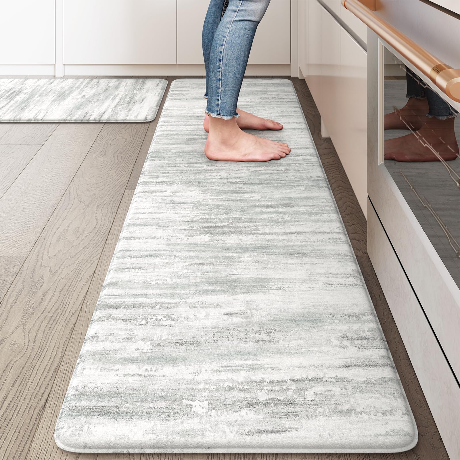 Lahomerugs Anti Fatigue Kitchen Mats 17"x47"+17"x29", Abstract Kitchen Rugs Sets of 2, Non Slip Kitchen Mats for Floor, Anti-fatigue floor mats, Cushioned Comfort Standing Mats for Sink, Laundry, Office, Desk Multi-Blue Lahomerugs Lahome 17.3" x 59"+17.3" x 29"--0.47 inches Grey/Multi