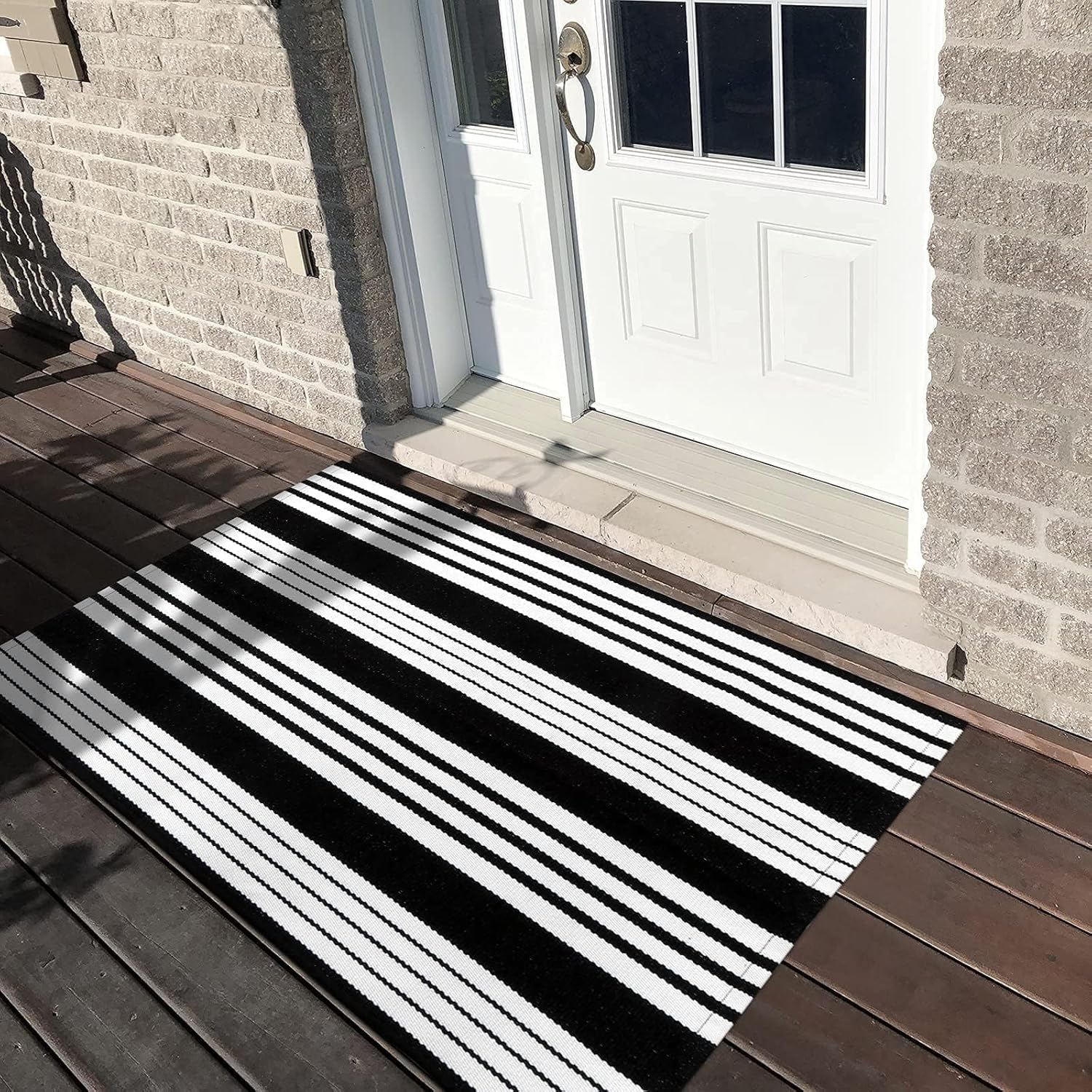 Lahomerugs Black & White Outdoor Rug 3x5 Cotton Hand-Woven Striped Porch Rugs Machine Washable Entryway Rug Indoor Outdoor Area Rug Front Door Rug Floor Mat for Farmhouse/Living Room/Home Entrance Door mats Lahomerugs Lahome