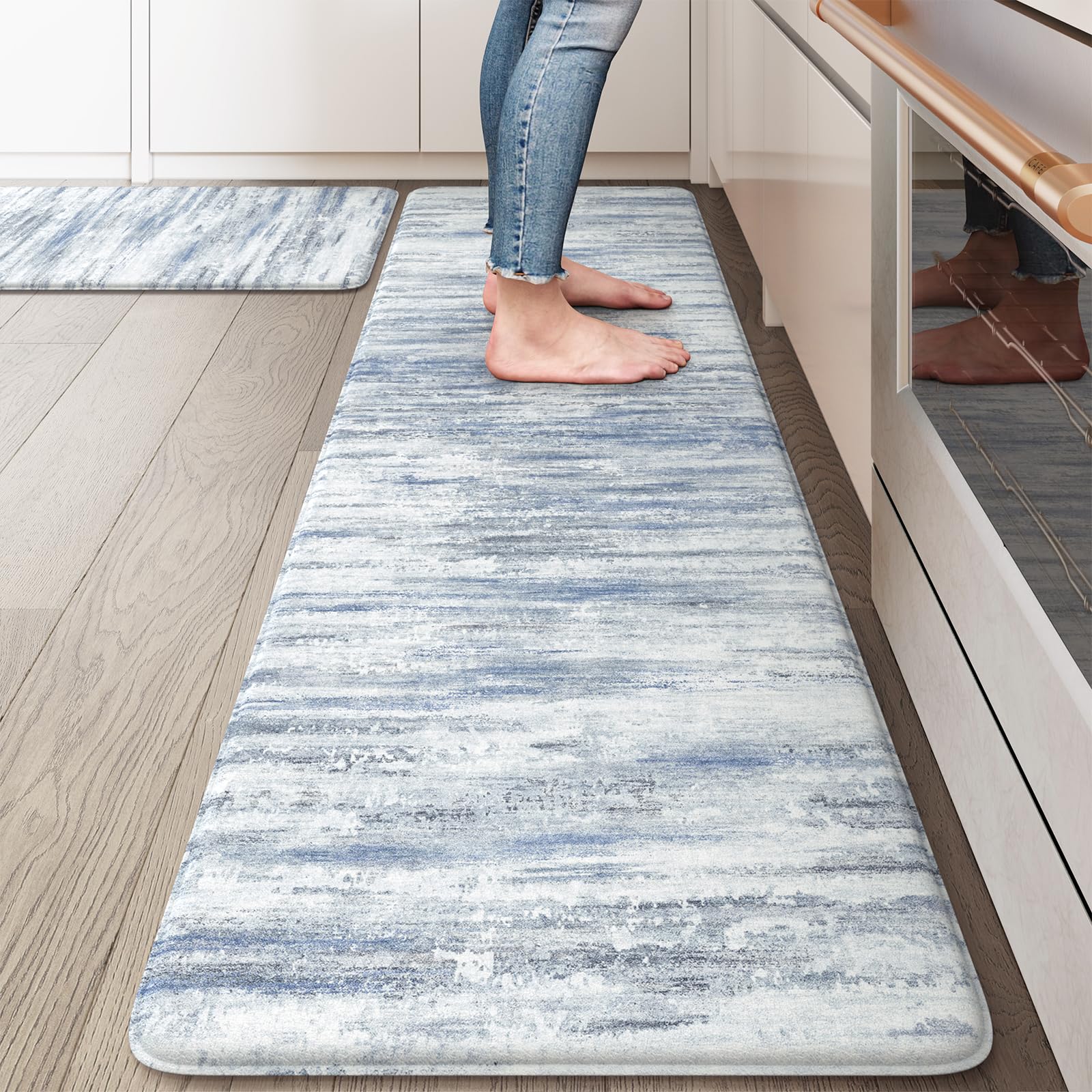 Lahomerugs Anti Fatigue Kitchen Mats 17"x47"+17"x29", Abstract Kitchen Rugs Sets of 2, Non Slip Kitchen Mats for Floor, Anti-fatigue floor mats, Cushioned Comfort Standing Mats for Sink, Laundry, Office, Desk Multi-Blue Lahomerugs Lahome 17.3" x 59"+17.3" x 29"--0.47 inches Blue/Multi