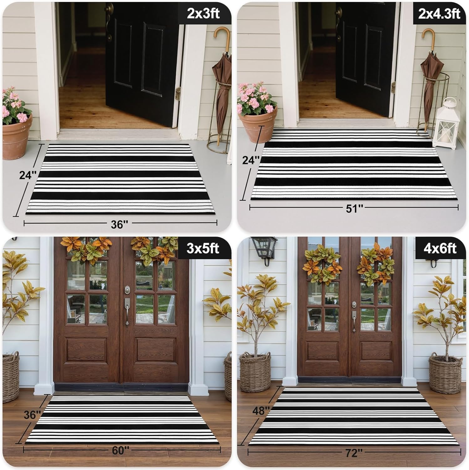 Lahomerugs Black & White Outdoor Rug 3x5 Cotton Hand-Woven Striped Porch Rugs Machine Washable Entryway Rug Indoor Outdoor Area Rug Front Door Rug Floor Mat for Farmhouse/Living Room/Home Entrance Door mats Lahomerugs Lahome