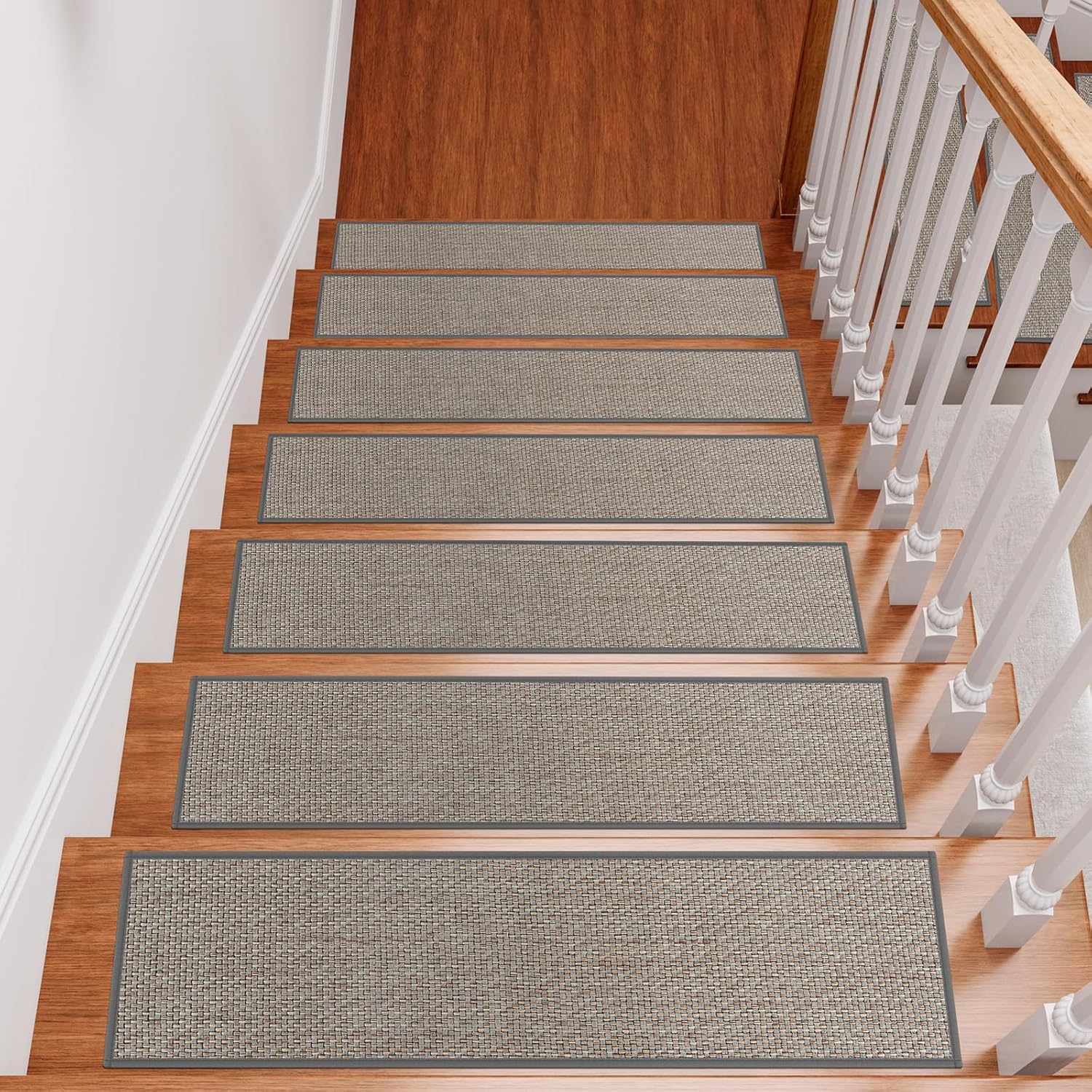 Lahomerug Stair Treads Non Slip 15PCS 8"x30" Linen Stair Runner, Self-Adhesive Peel and Stick Stair Treads for Wooden Steps, Washable Anti-Slip Backing Indoor Staircase Step Treads for Kids Elders Dogs, Anti-slip floor mats for use on staircases Lahomerug Lahome