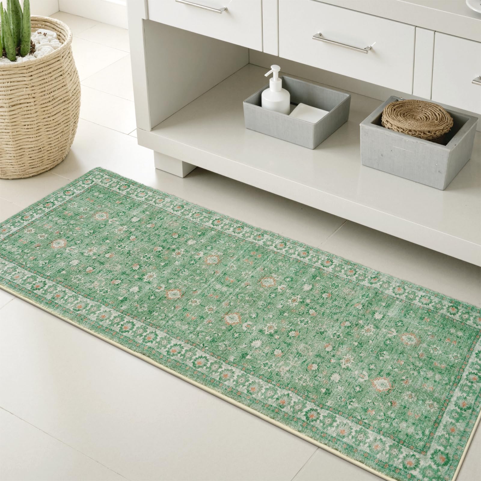 Lahomedecor Boho Bathroom Runner Rug Mat 18x47, Non-Slip Soft Shaggy and Comfortable Large Size Microfiber Vintage Farmhouse Bath Rug, Super Absorbent and Thick, Machine Washable, Long Bath Mat, Grey Lahomedecor Lahome