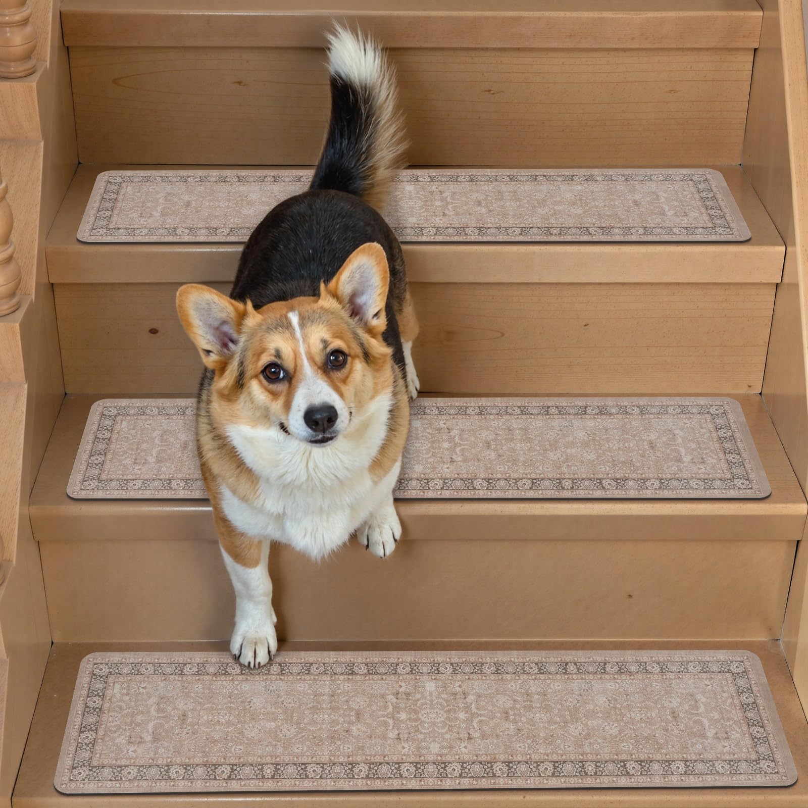 LahomeGlobal Vintage Stair Treads for Wooden Steps Indoor 15PCS 30"x8" Non-Slip Stair Runner Carpet Stair Treads Mats Staircase Step Treads for Kids, Elders and Dogs, Rubber Step Covers, Anti-slip floor mats for use on staircases LahomeGlobal Lahome