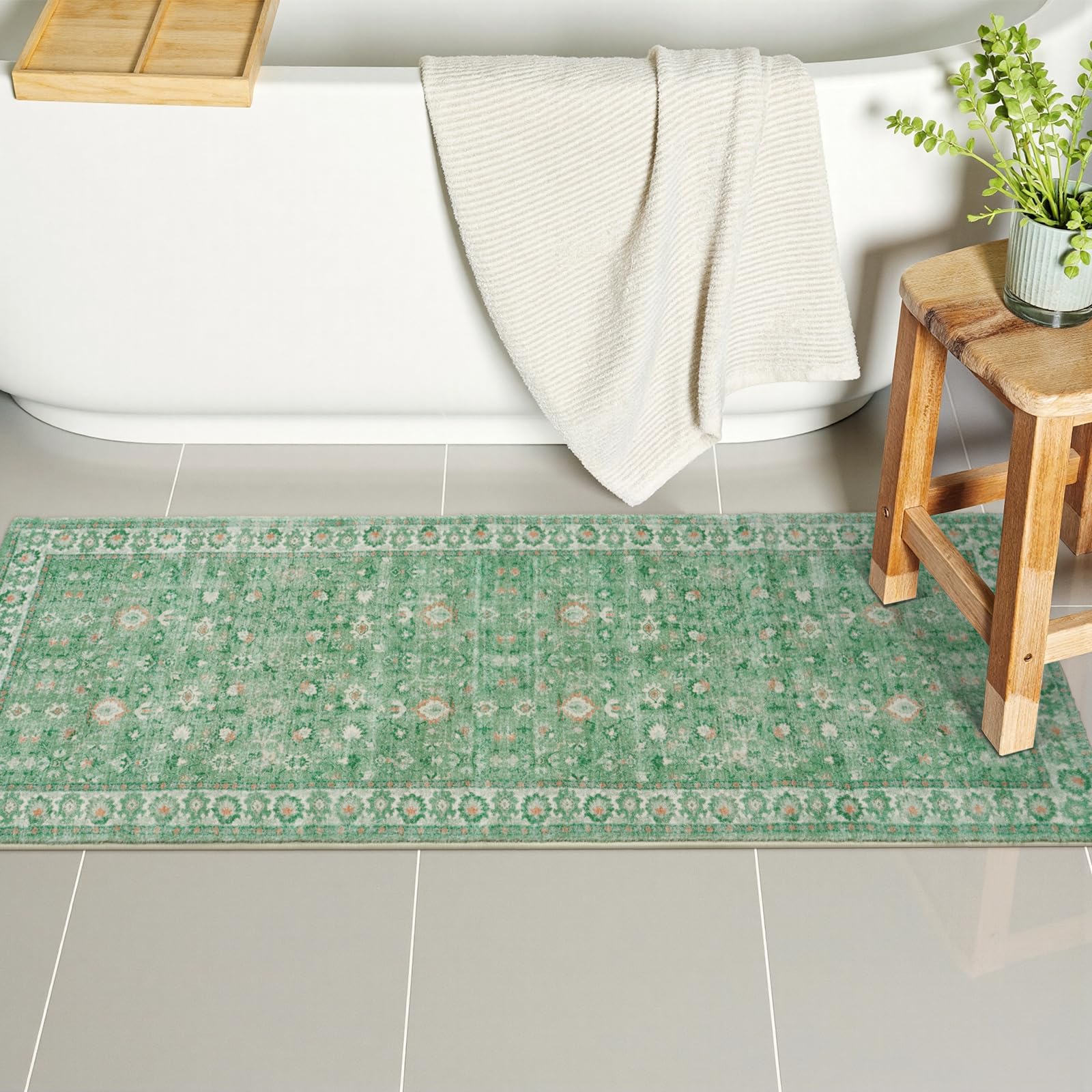 Lahomedecor Boho Bathroom Runner Rug Mat 18x47, Non-Slip Soft Shaggy and Comfortable Large Size Microfiber Vintage Farmhouse Bath Rug, Super Absorbent and Thick, Machine Washable, Long Bath Mat, Grey Lahomedecor Lahome