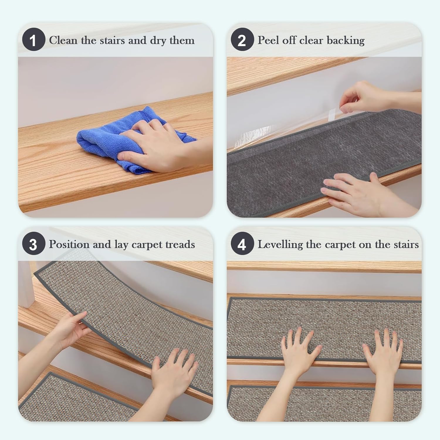 Lahomerug Stair Treads Non Slip 15PCS 8"x30" Linen Stair Runner, Self-Adhesive Peel and Stick Stair Treads for Wooden Steps, Washable Anti-Slip Backing Indoor Staircase Step Treads for Kids Elders Dogs, Anti-slip floor mats for use on staircases Lahomerug Lahome