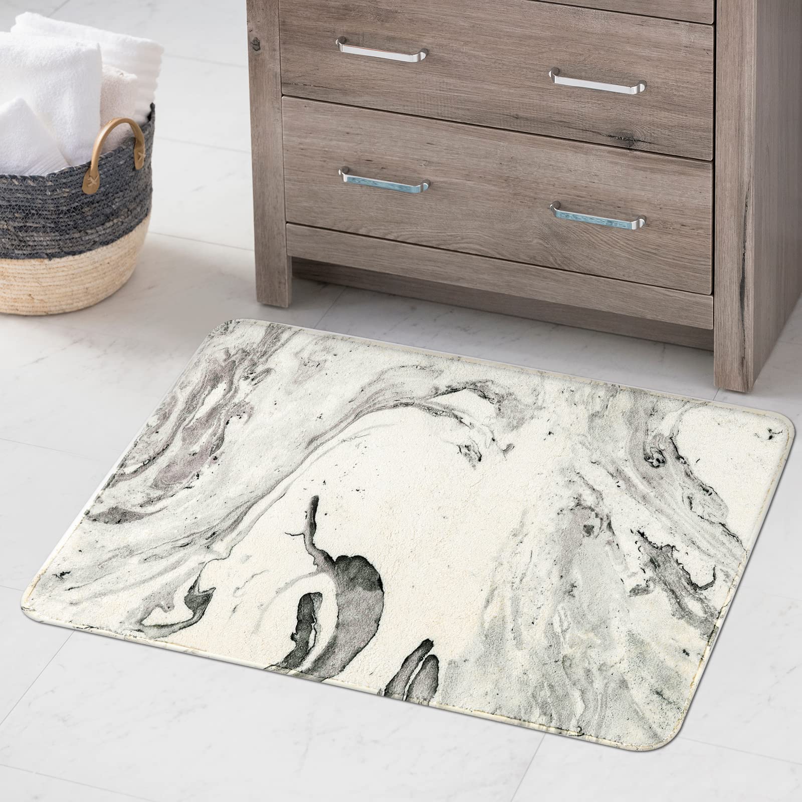 LahomeGlobal Bath Mat 18x47 inch Gray Marble Runner Velvet Non-Slip Bathroom Rug Modern Long Bath Rug Soft Luxury Microfiber Machine Washable Floor Carpet for Bathroom Tub Shower LahomeGlobal Lahome